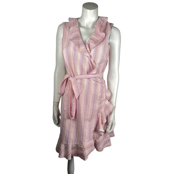 New Draper James Wrap Dress Womens 2 Reba Stripe Seersucker Multicolor MSRP$135 - Picture 5 of 6
